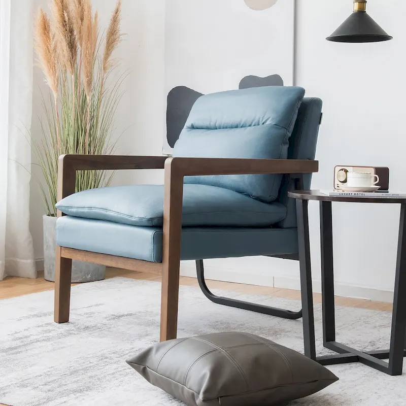 Costway Modern Accent Armchair Lounge Chair w/ Rubber Wood Legs & - 34.5 x 26.5 x 36