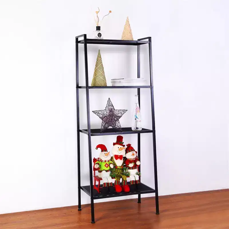 4-Tier Storage Bookshelf, Multi-Use Rack for Books & Items, Iron Frame, 57.9in, Ivory White/Black
