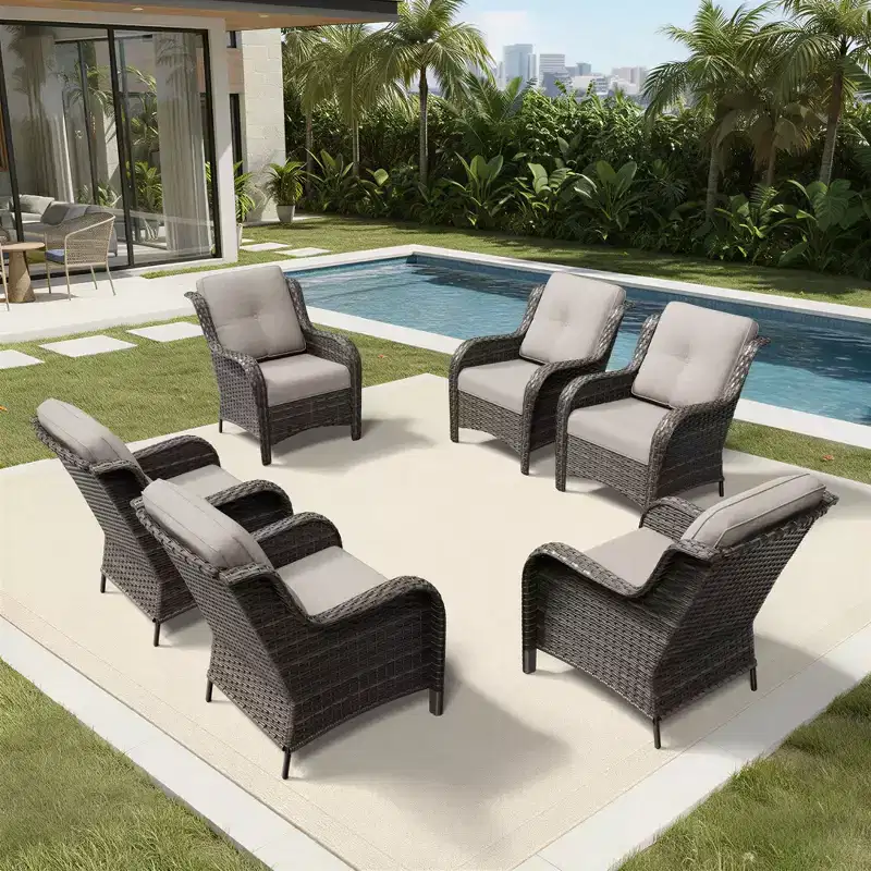 UPTIOT Outdoor 6-Piece Wicker Chair Set with All-Weather Olefin Cushions