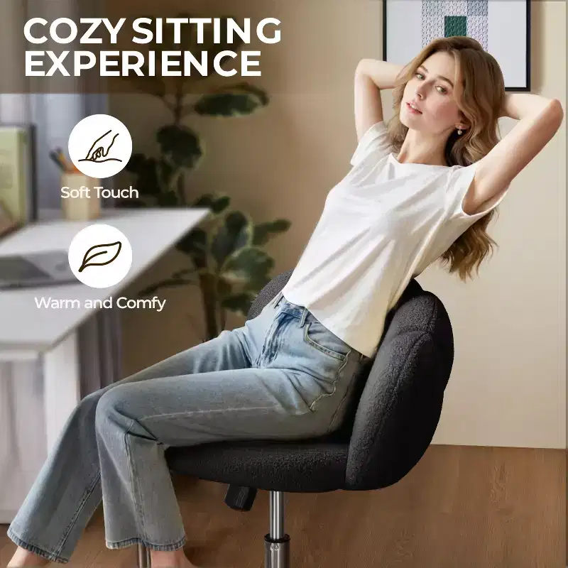 Yaheetech Boucle Upholstered Rolling Makeup Vanity Chair