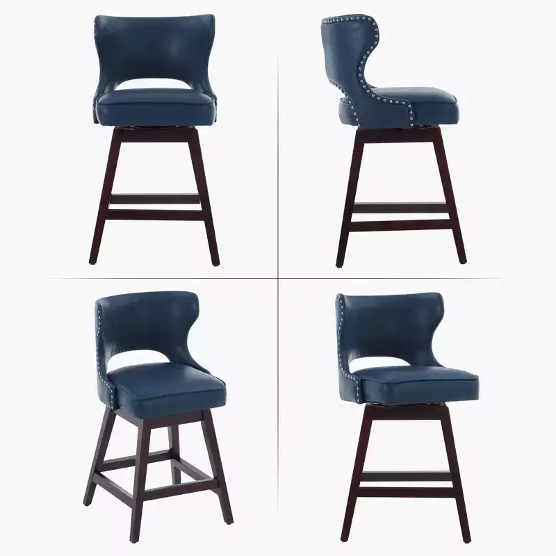 Swivel Nailhead Counter Bar Stools Set of 2 Upholstered 360° Solid Wood Legs 26