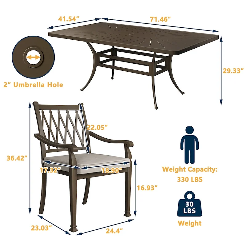 9-Piece Cast Aluminum Patio Dining Set with Cushions