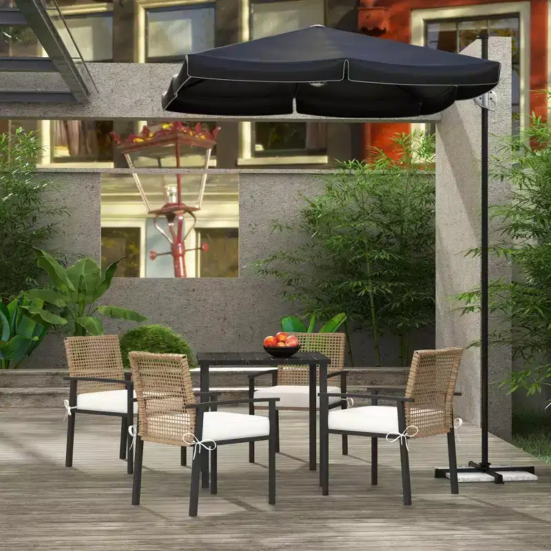 5 Pieces Outdoor Dining Set for 4, Wicker Rattan Patio Furniture Set, Patio Table and Chairs Set with Cushions, Square Metal Table Top