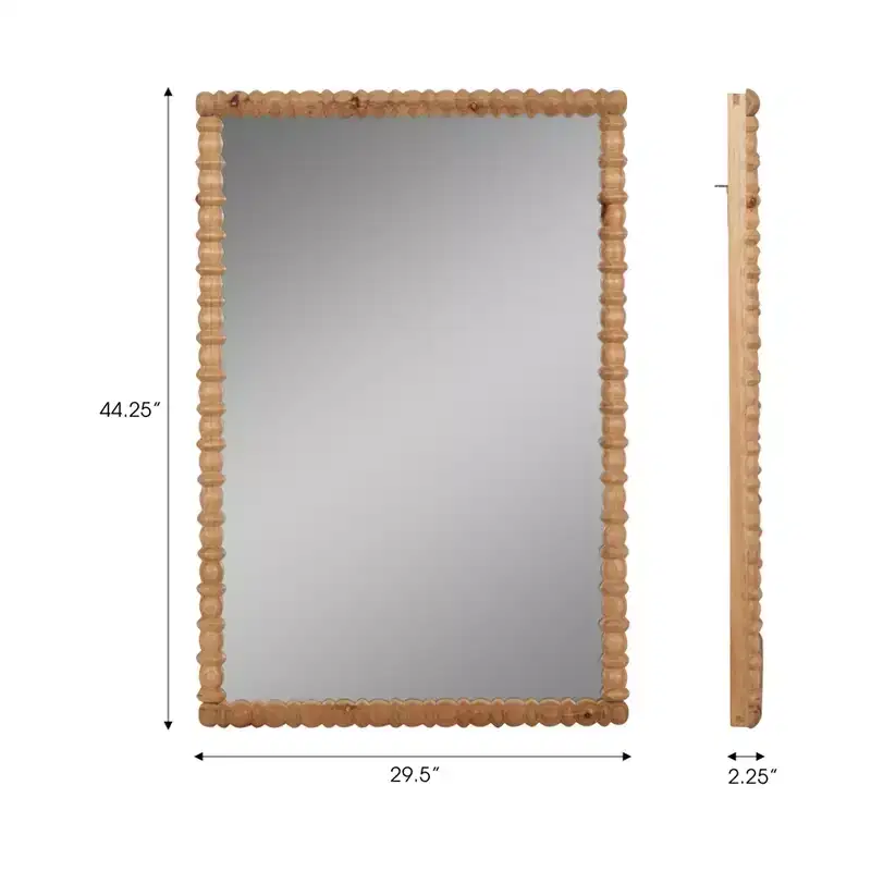 Rectangle Carved Wood Wall Mirror with Fir Wood Frame for Bedroom Decor - Vintage-Inspired Design for Hallway, Entryway, and Living Room - 44?, Brown