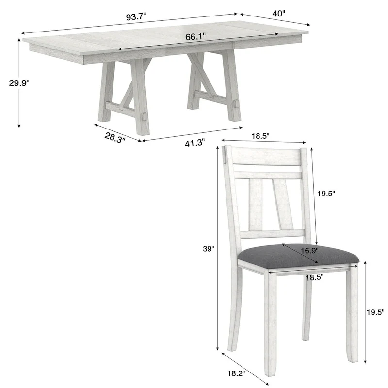 VECELO Dining Table Set with Bench, Solid Wood Rectangular Extendable Dining Table & Solid Wood Dining Chairs