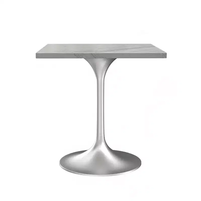 27 Square Dining Table - Modern Resin Top with Brushed Chrome Pedestal Base Accent Side Table for Contemporary Kitchen and Home