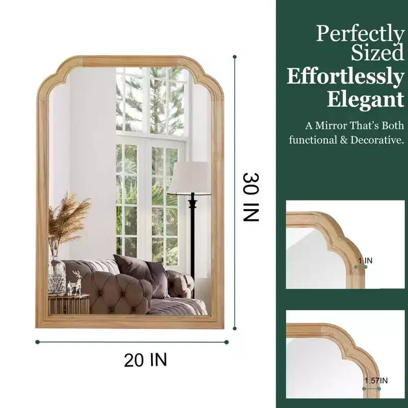 20 x 30 Rounded Corner Solid Wood Frame Wall Mirror – Natural
