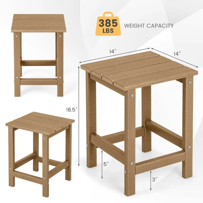 Outdoor Patio Side Table Set of 2 - HDPE Weather Resistant, 14W