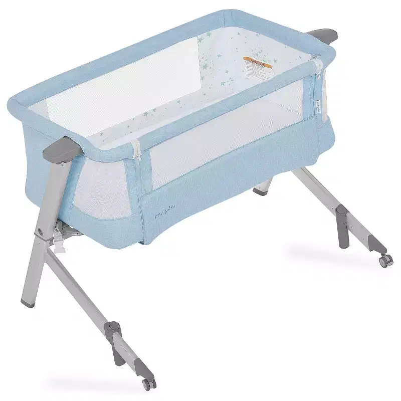 Skylar Bassinet and Bedside Sleeper - Blue: Adjustable Height, Folds for Easy Transport, Metal Frame