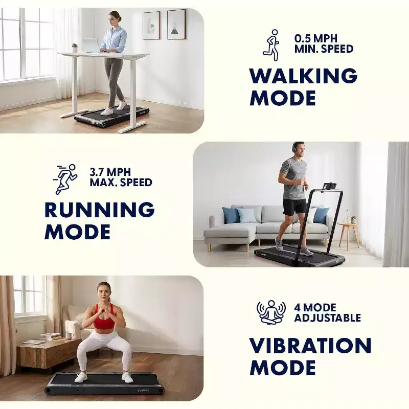 Squatz 2-in-1 Walking Pad with Vibration Plates and Handlebar  Compact Treadmill - Black