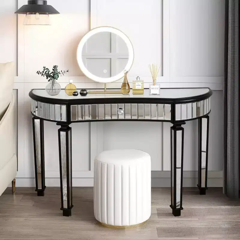 47 Modern Mirrored Console Table with Storage Drawer, Half-Moon Entryway Table for Hallway, Dressing Room, or Living Room -