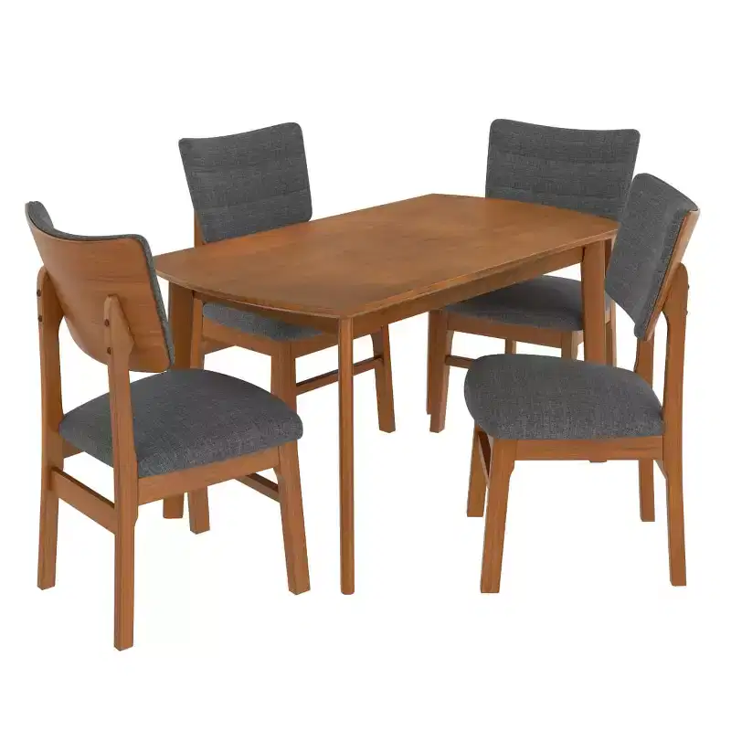 5-Piece Modern Dining Table Set with Rubberwood Frame and 4 Upholstered Chairs, Space-Saving Dining Set for Dining Room or Kitchen - Panipeachy