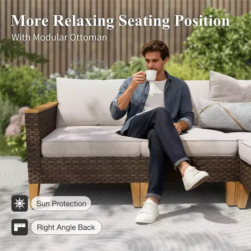 Captiva Designs 10pc Outdoor Wicker Rattan Patio Half-Moon Curved Sectional Sofa Set with Cushioned Ottoman