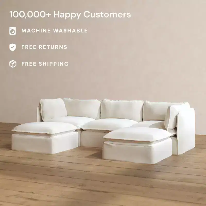 Anabei Modular Washable 3-Seater U-Sectional Sofa | Deluxe+ Seat & Cloud Pillow