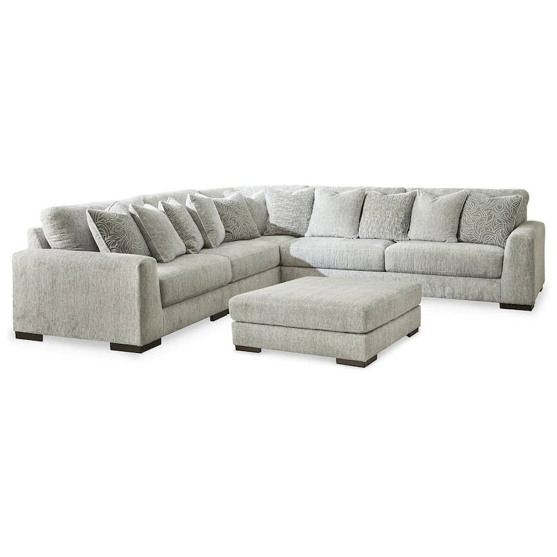 Regent Park Pewter Upholstered Sectional with Ottoman - 132 W x 132 D x 39 H