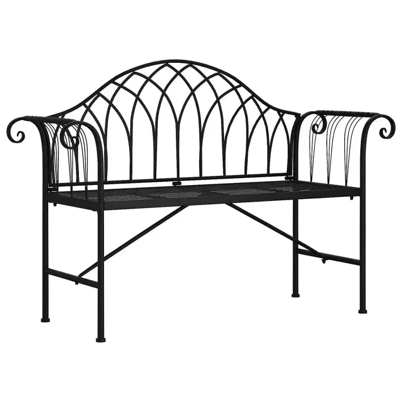vidaXL - 2-Seater Patio Bench 50.4 - Outdoor Garden/Balcony - Black Steel Frame - Comfort Backrest/Armrests