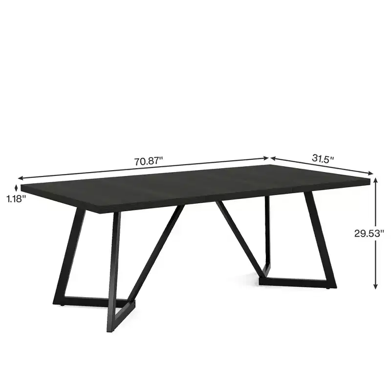 Modern Dining Table, Black Brown Wood Grain MDF Top & Metal Legs, Seats 8