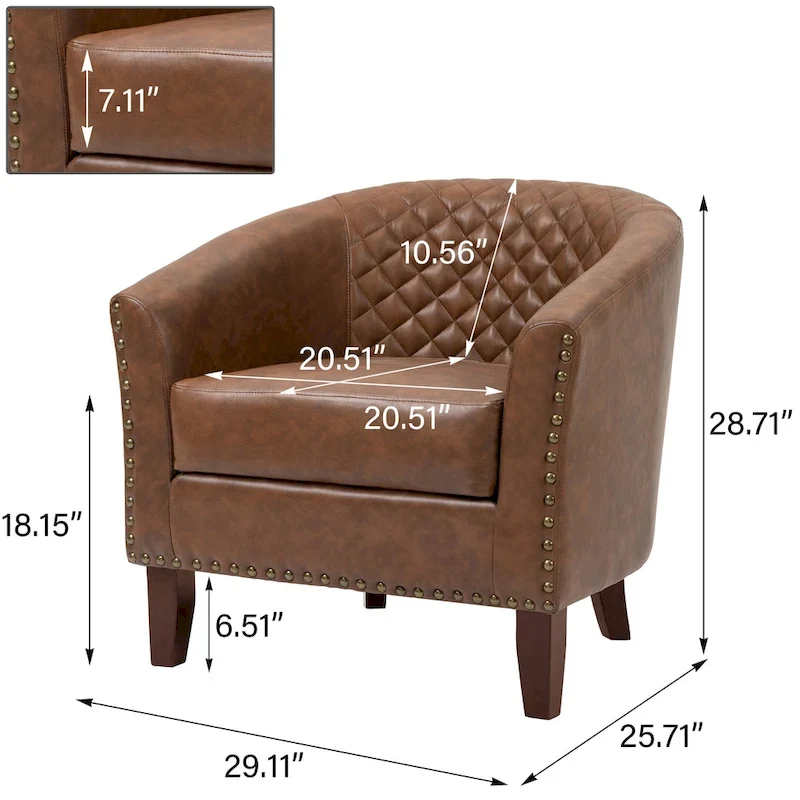 Ethan Accent Chair Barrel PU Leather with Nailhead Trim