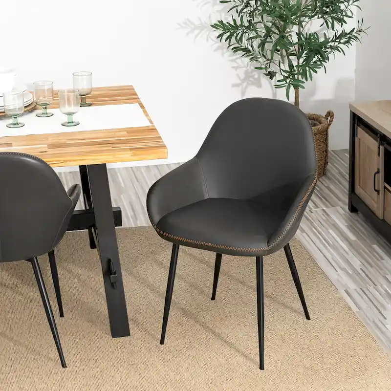 Glitzhome Set of 4 Mid-Century Leatherette Stitched Dining Accent Armchairs