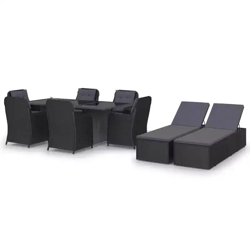 vidaXL Dining Set Black PE Rattan Large Stackable Dining Set