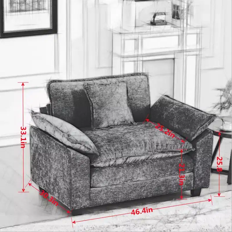 Cloud Sofa Single Seat, Modern Sectional Couch, Comfy Double Layer Upholstered Seat Cushion, Breathable Chenille Fabric