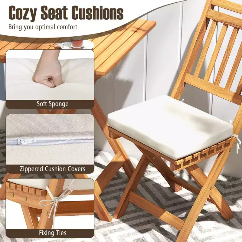 Costway Folding Patio Chairs Set of 2 w/ Slatted Backrests & Soft Seat Cushions