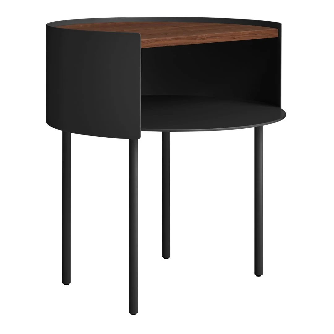 Modern Steel & Wood Side Table with Hidden Storage Cubby for Living Room