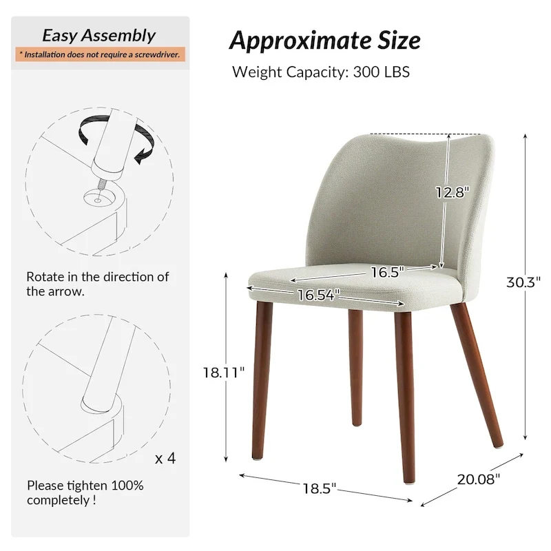 Solid Wood Dining Chair Set of 4 with Curved Backrest