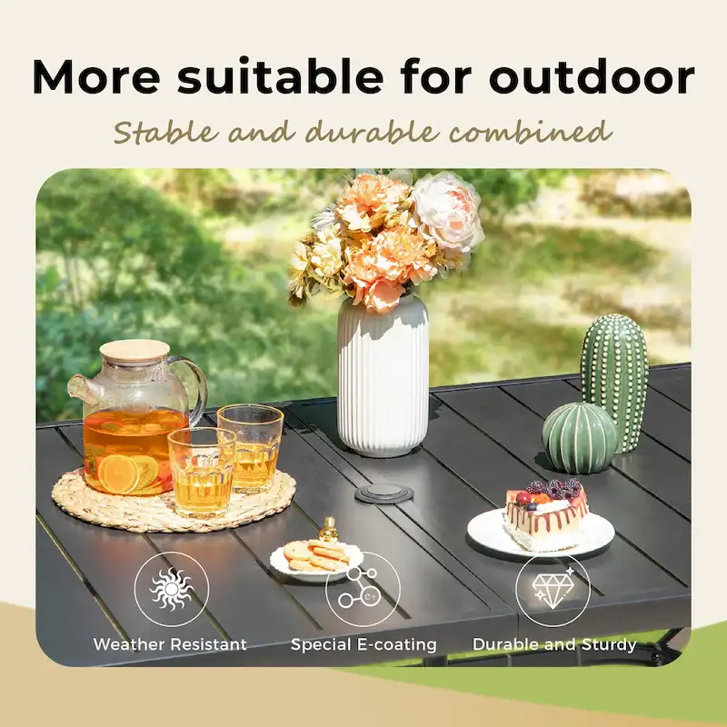 MAISON ARTS 7 Pieces Patio Dining Set, 6 x Swivel Dining Chairs with Cushion and 1 Metal Table with 2.6 Umbrella Hole