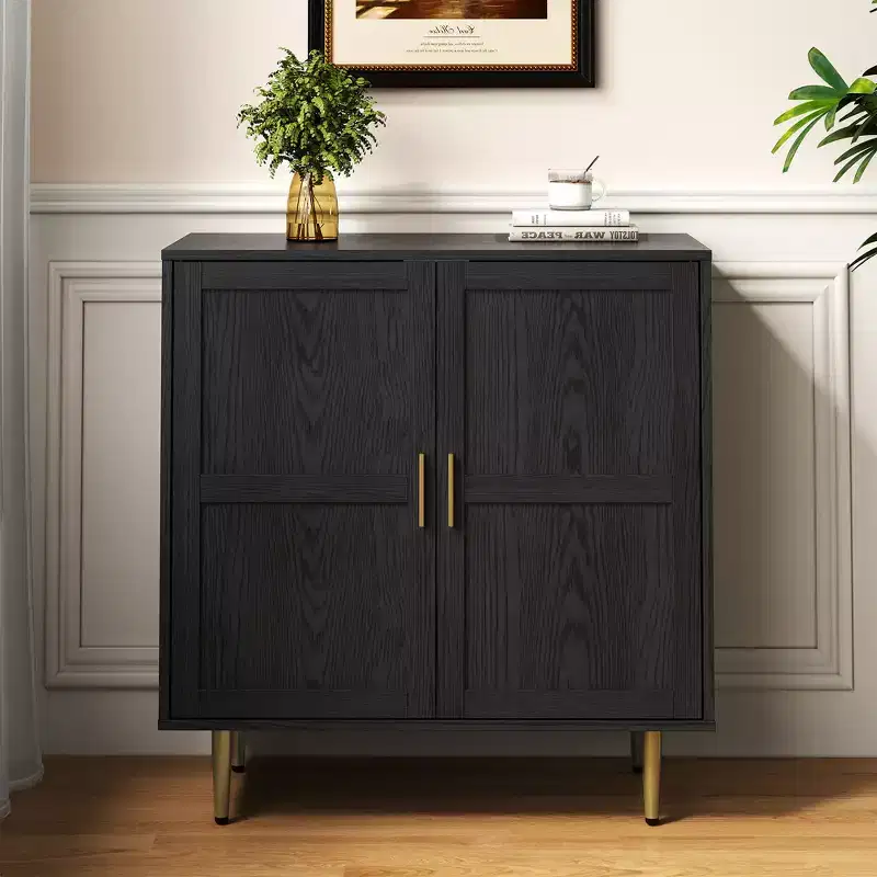 Heynemo 2-Door Storage Cabinet, Modern Wood Credenza with Adjustable Shelves, Freestanding Buffet Sideboard Cabinet for Living Room, Bedroom