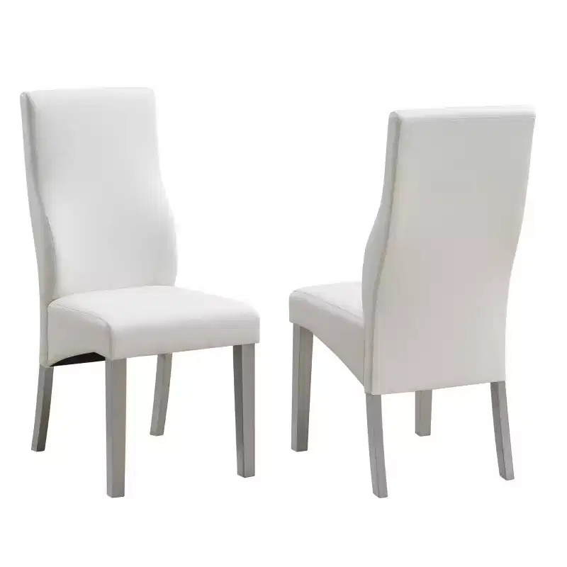 Kings Brand Furniture Avilla Kitchen Dining Room Upholstered Side Chairs, Set of 2, Champagne/White