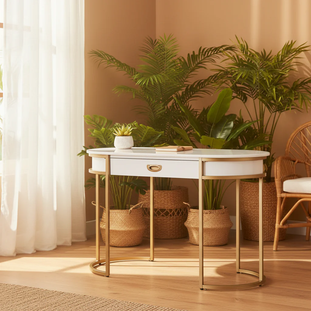 Contemporary Oval Metal Leg Desk