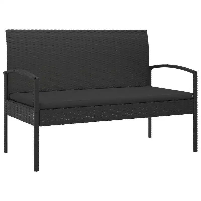 vidaXL Garden Bench Outdoor Wicker Patio Park Bench with Cushion Poly Rattan - Black
