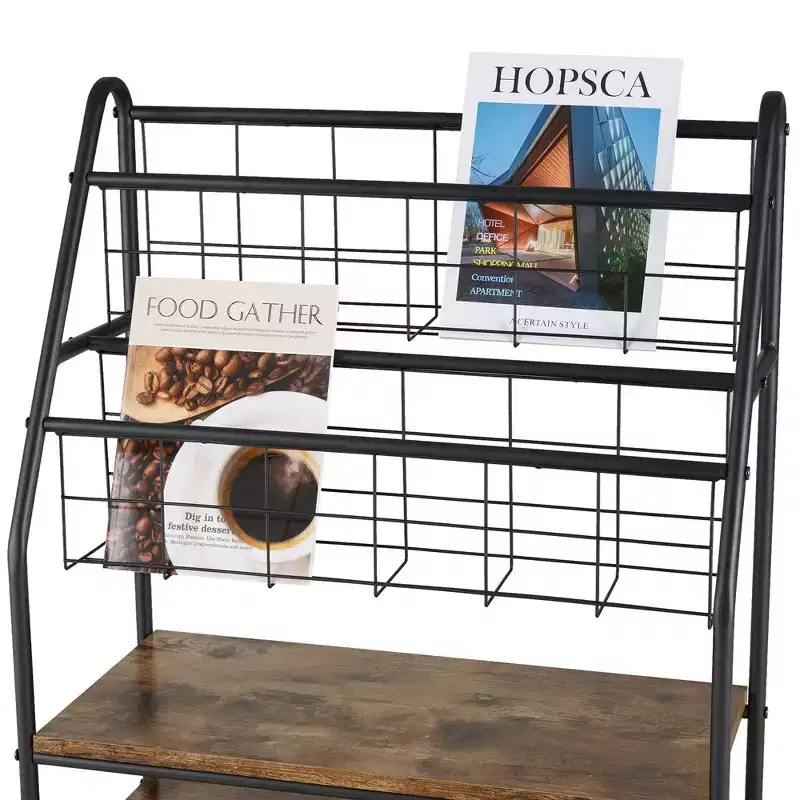 2-Tier Metal Frame Freestanding Bookshelf & Magazine Rack for Small Spaces