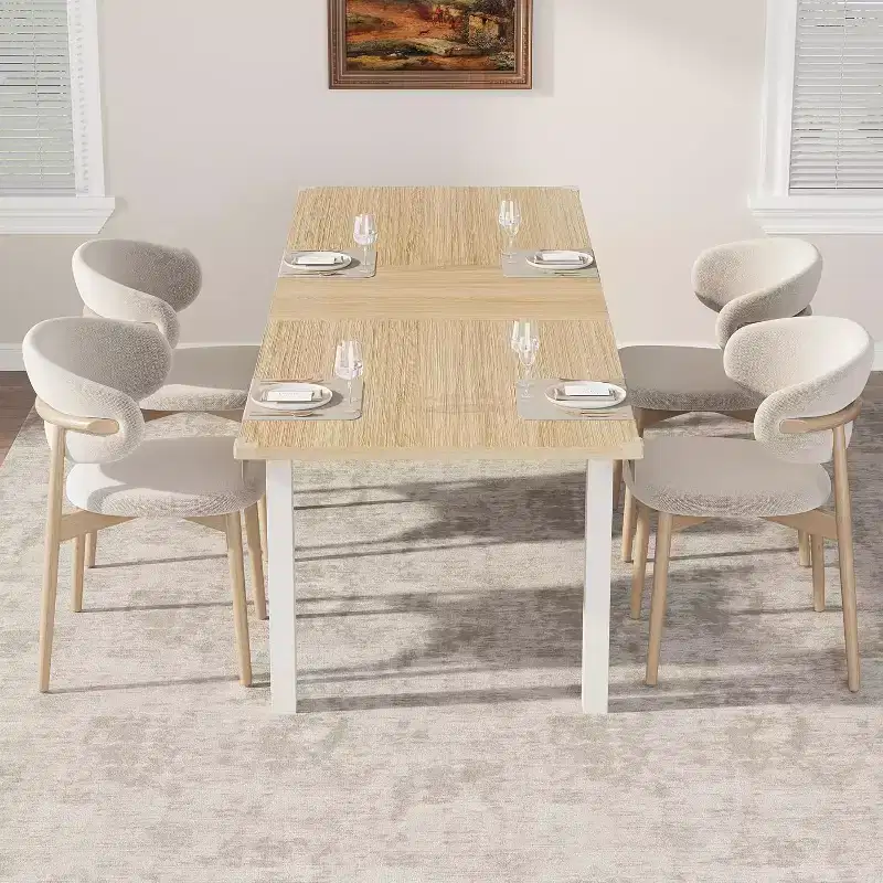 Off-White Extendable Dining Table, Wood Top, Seats 4–8