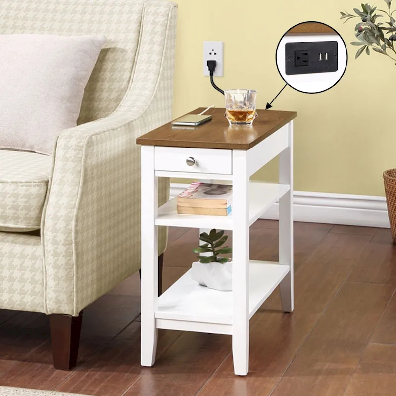 1 Drawer Chairside End Table with Charging Station and Shelves