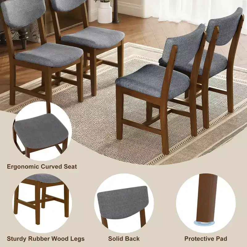 5-Piece Rustic Dining Set with Wood Table and 4 Upholstered Chairs in Espresso