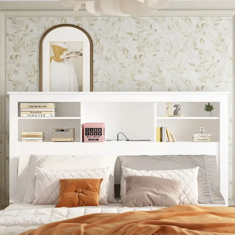 65W x 43H Bookcase Headboard With Light