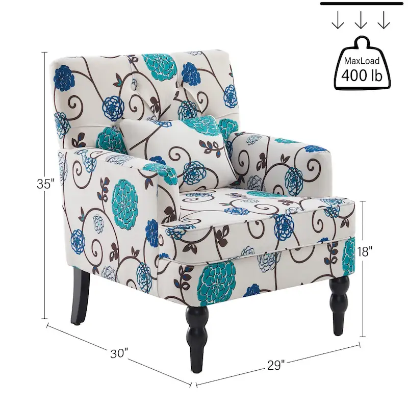 HUIMO Arm Chair Upholstered Button Tufted Accent Chair with Lumbar Pillow Beige/ Grey/ Light Blue/Brown
