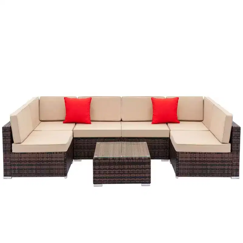 Karl Home | 6-Person Wicker Patio Conversation Sofa Sectionals with Cushion