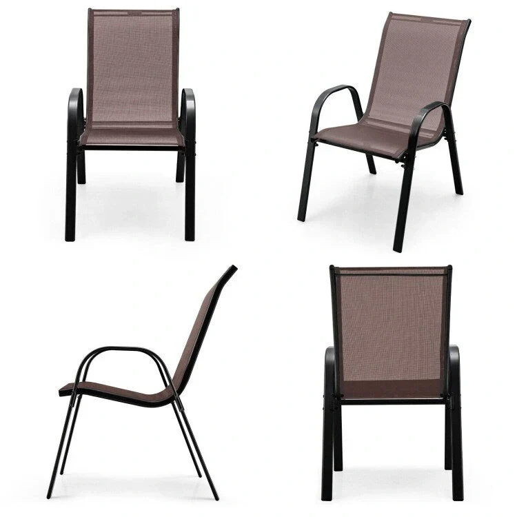4 Pieces Stackable Patio Dining Chairs Set with Armrest - 29 x 21.5 x 35.5 (L x W x H)
