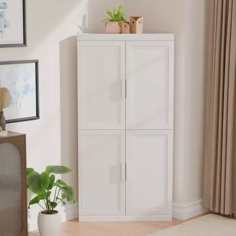 MAYEERTY Modern Solid Wood 4 Doors Corner Storage Cabinet Efficient Storage for Home Cornei Libing Room White 2 Piece