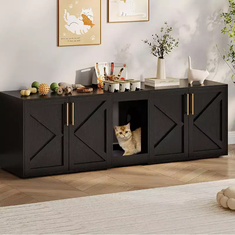 Cat Litter Box Enclosure, Large Cat Litter Cabinet, Double Enclosed Litter Box Furniture, Wooden Litter Box Cabinet, for Home, Living Room
