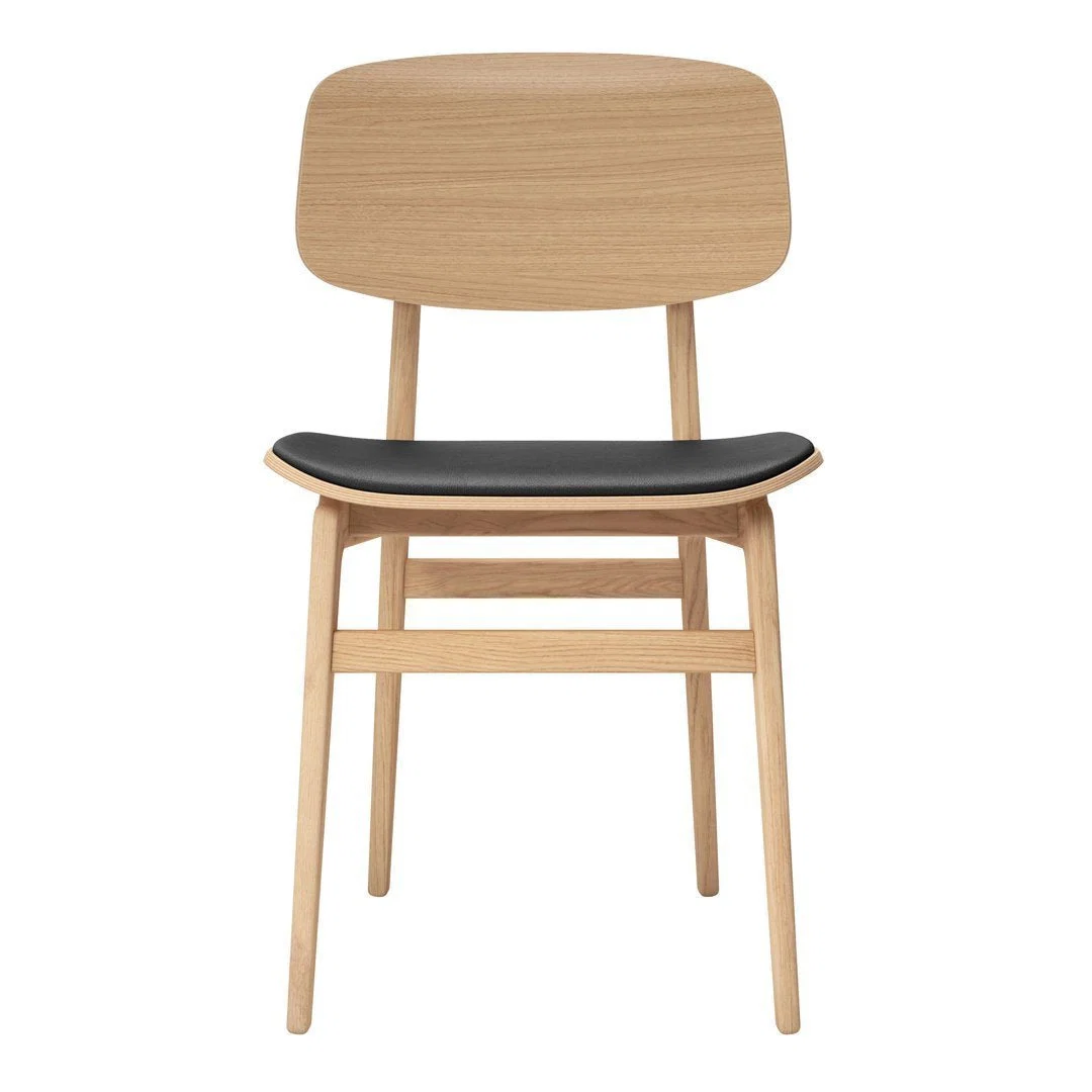 Scandinavian Solid Oak & Laminated Veneer Dining Chair with Upholstered Seat for Dining Room