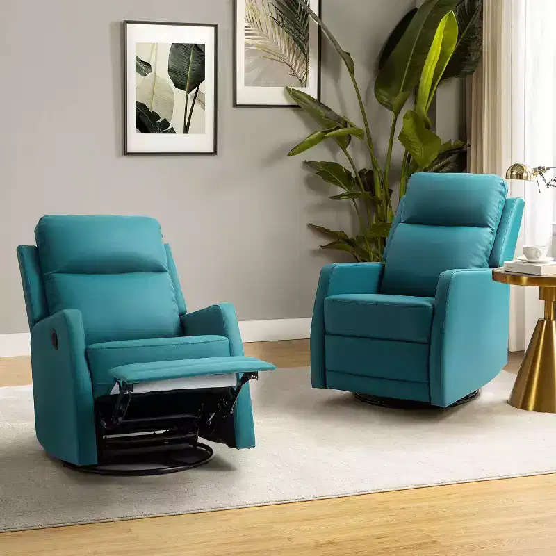 Set of 2 Ofelia Wooden Upholstery Wingback Swivel Recliner for Bedroom and Living Room ART OF LIVING DESIGNS-TEAL
