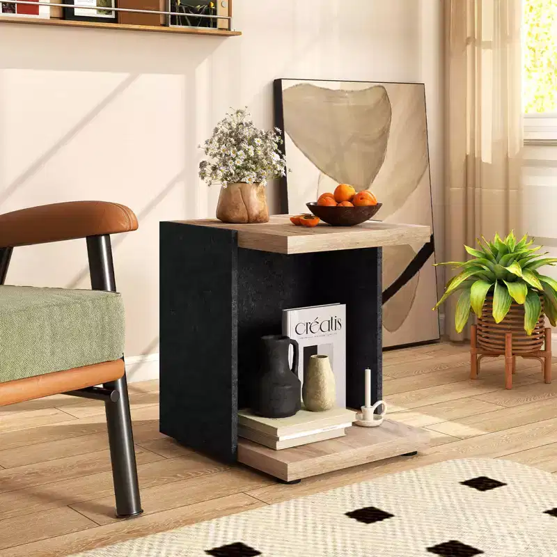 2-Tier Sofa Side Table set of 1/2 with Open Storage Shelf Compact Nightstand for Living Room