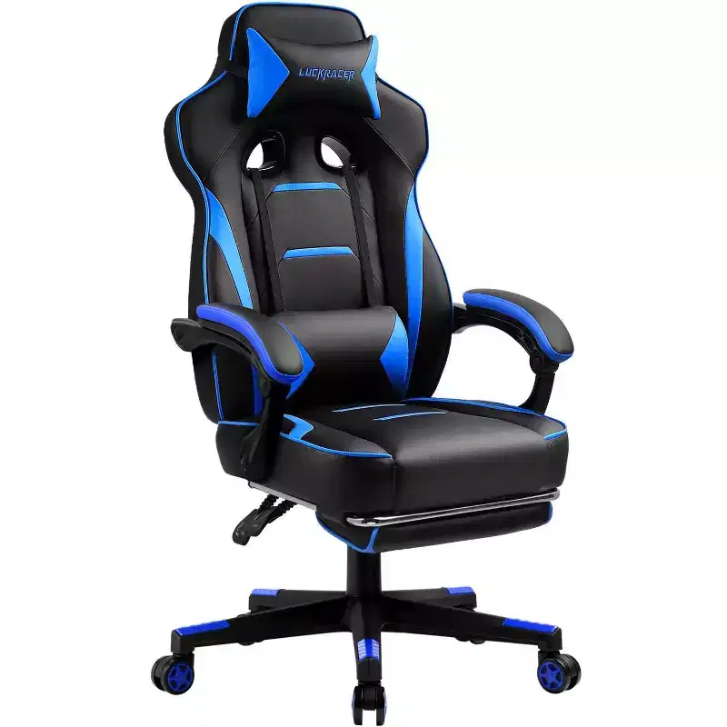 LUCKRACER Gaming Chair with Footrest High Back Computer Desk Chair Office Chair Blue
