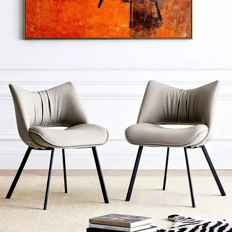 Chic Modern Upholstered Dining Chair with Curved Back and Black Metal Legs - Light Grey