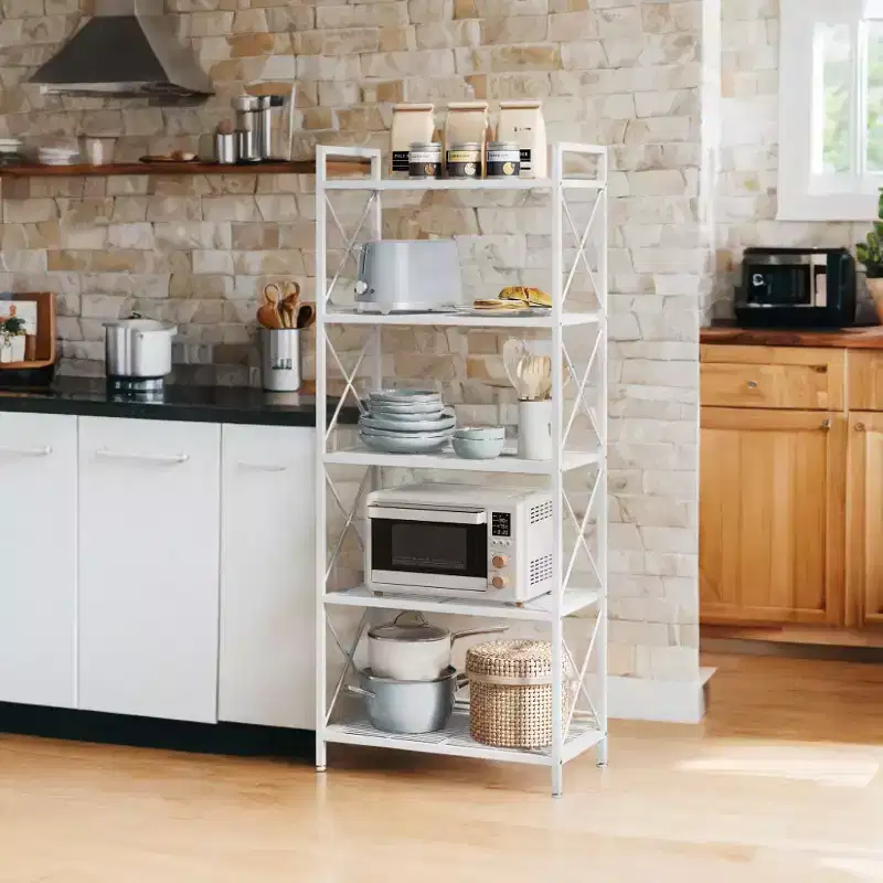 LEDREM Cloud White 5 - Tier Metal Storage Rack with X Side Frames and Dense Mesh.12.6 x 23.6 x 57.3 inches, it has an industrial style and is perfect