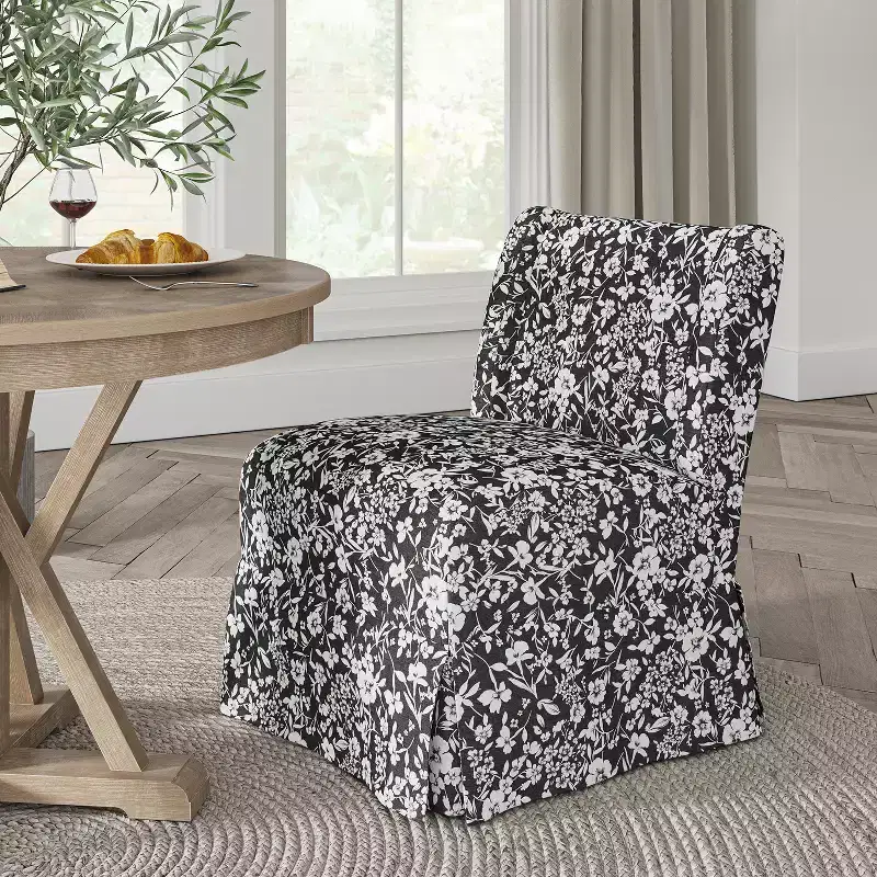 Fabrizius Transitional Upholstered Slipper Chair with Washable Slipcover and Solid Wood Legs | HULALA HOME